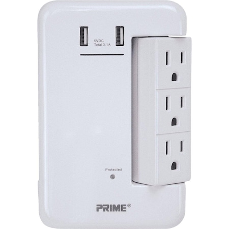 Prime Wire & Cable & Cable 6 Power & 2 USB White Rotating Surge Tap USB Charger PBRUSB346S